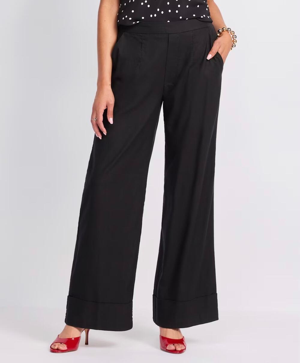 KUT from the Kloth Meg Linen High Rise Wide Leg Trouser Pants Black XL Office